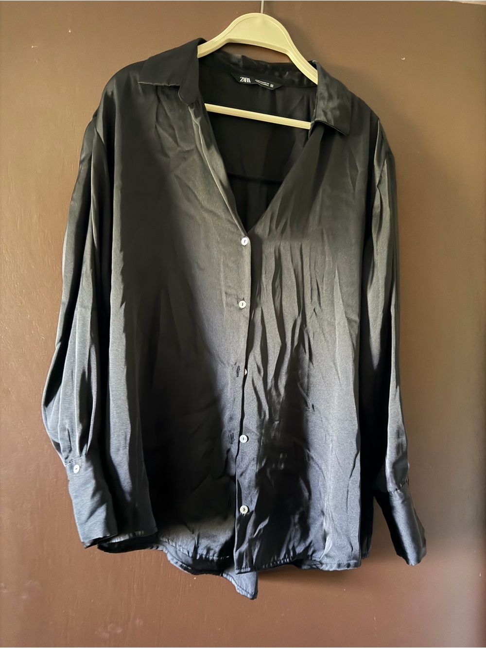 Zara Men’s Black Satin Button-Down Shirt - Relaxed Fit